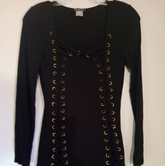 Venus black long sleeve lace up top women's size XSmall - Picture 1 of 7